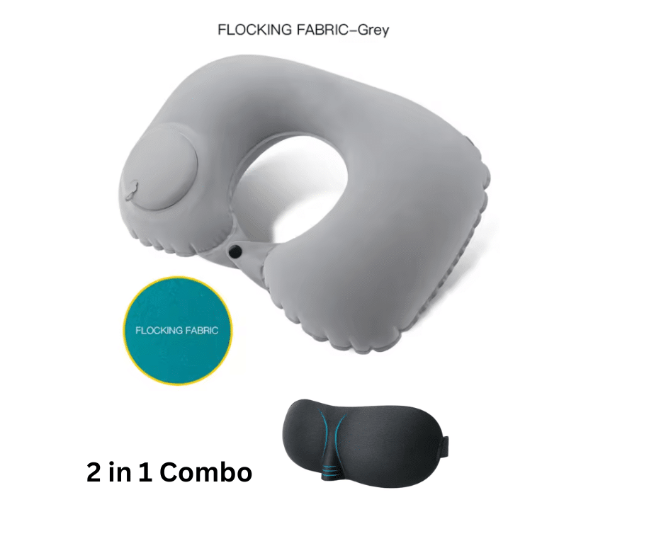 Travel Air Pillow & 3D Sleep Mask Combo-Gray