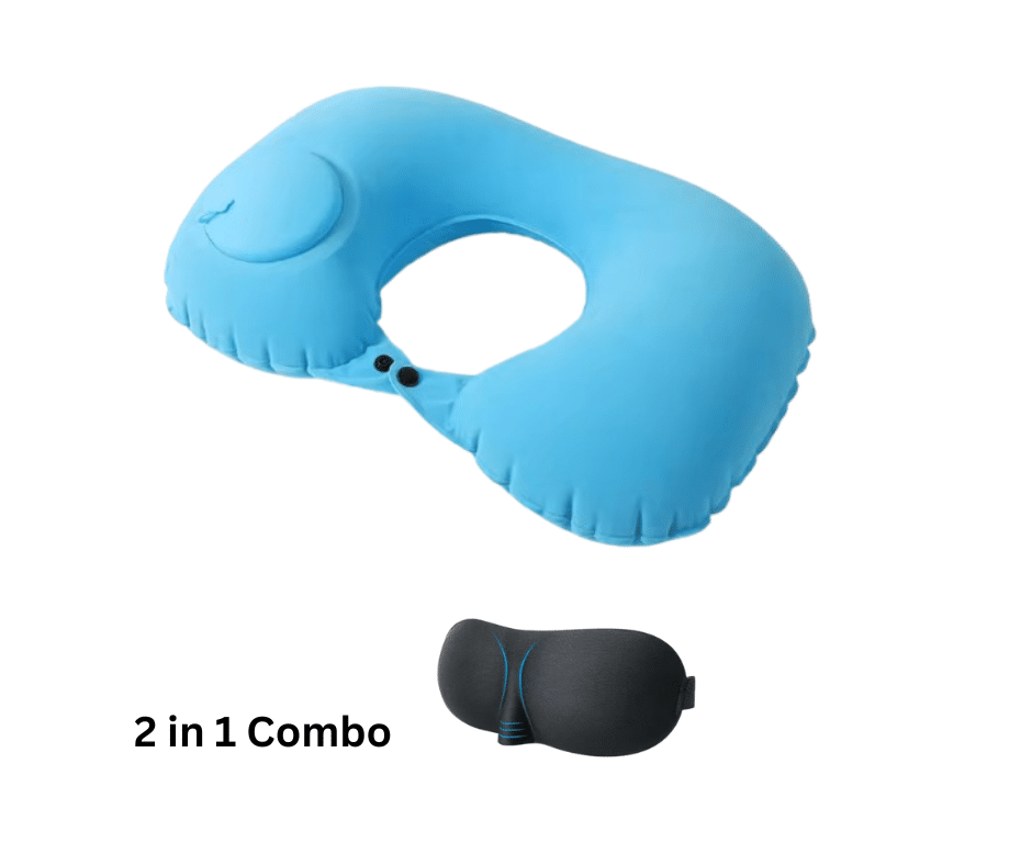 Travel Air Pillow & 3D Sleep Mask Combo-Sky Blue