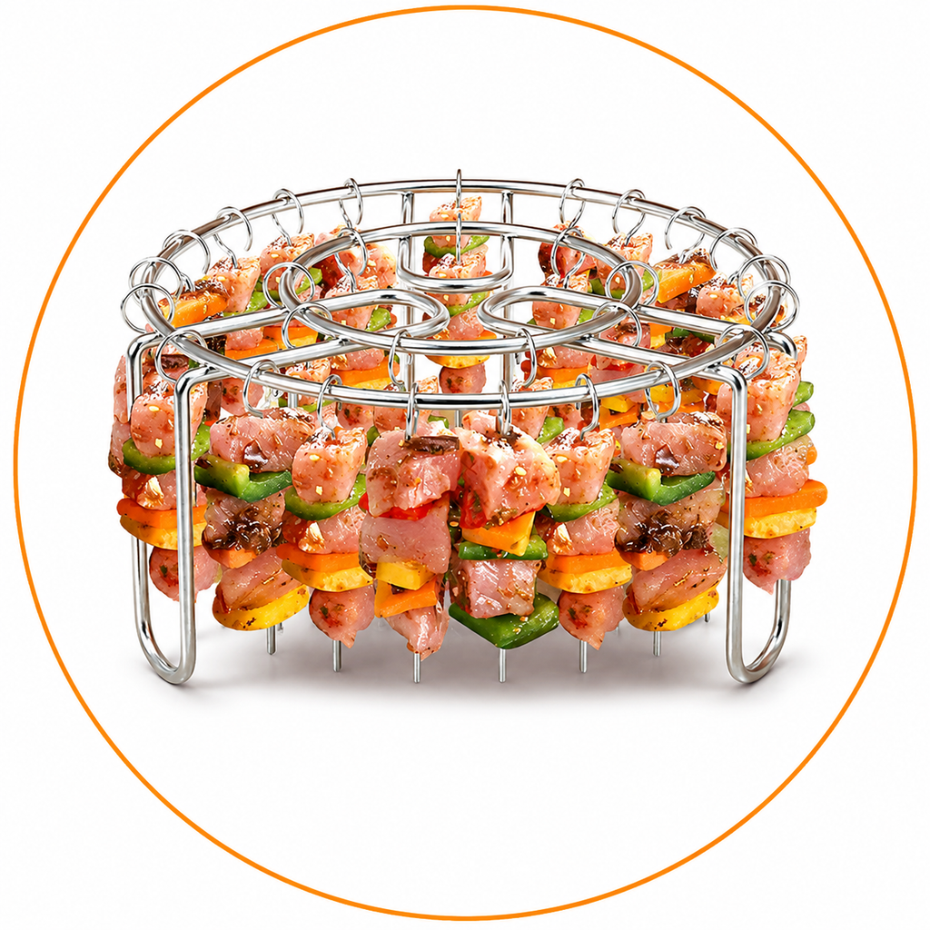 Air Fryer Skewer Rack – Stainless Steel 24-Stick BBQ Grill Set