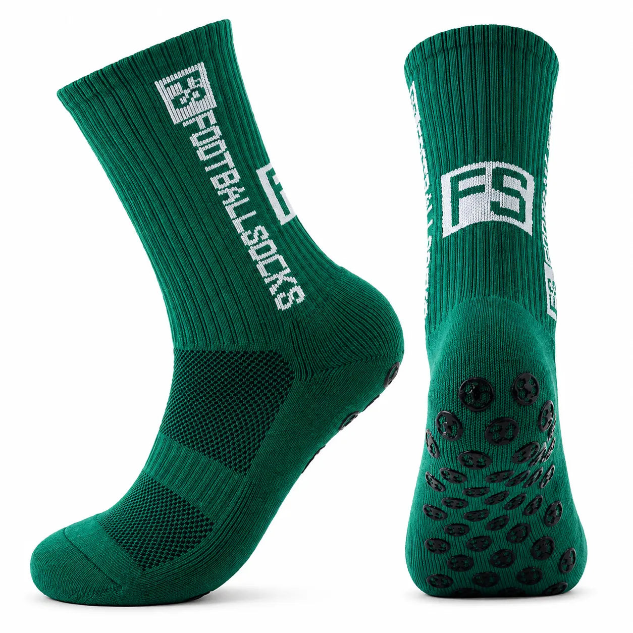 1 Pair Non Slip Breathable Football Socks Half Muja-Green