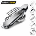 6 in 1 Folding Camping Utensil Set with Spoon, Fork & Knife-DRB01-Silver