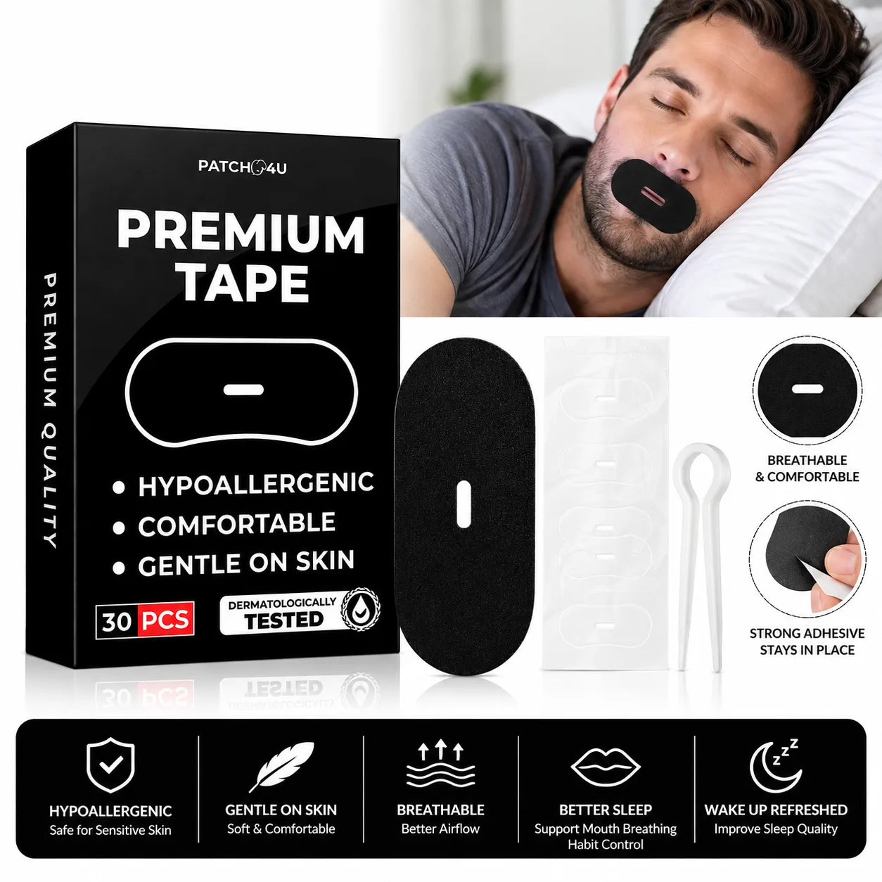 Sleep Mouth Tape–Anti-Mouth Breathing & Snoring Patch-30 Pcs