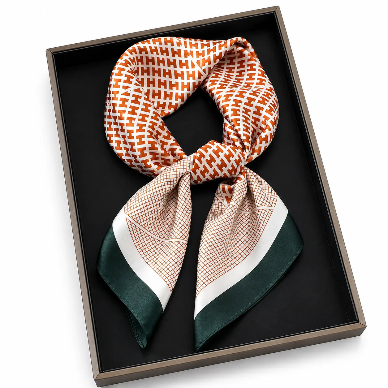 Fashionable Small Square Silk Scarf  for Men of Women-Brown H-DRB7077