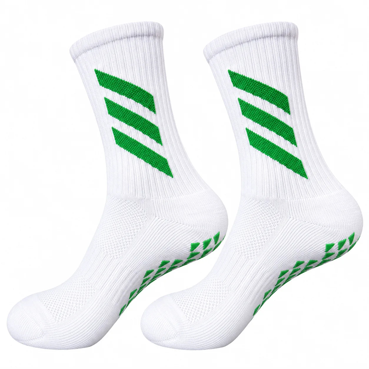1 Pair Non Slip Breathable Football Socks Half Muja-white green stripe