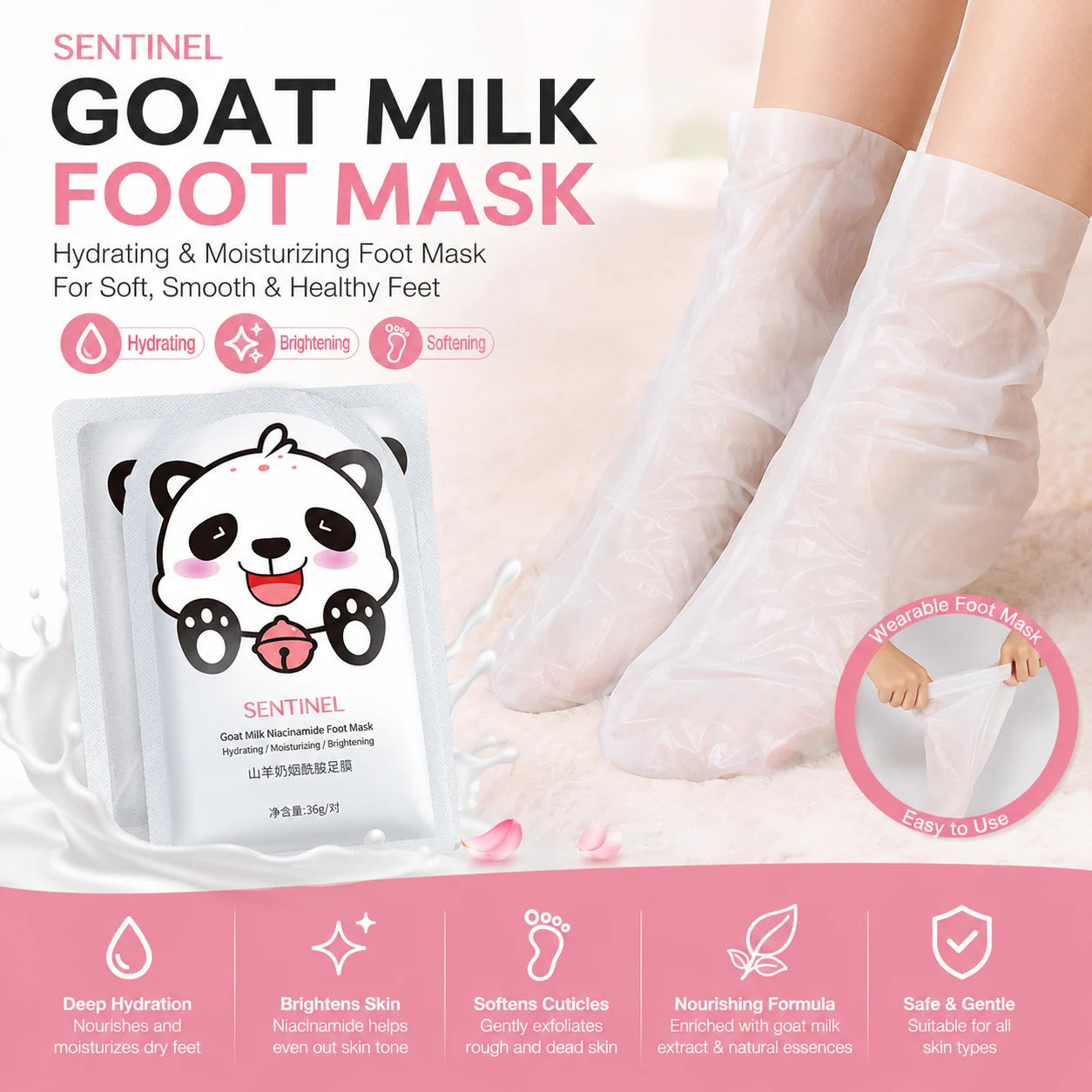 Goat Milk Hydrating & Moisturizing Foot Mask-1pair