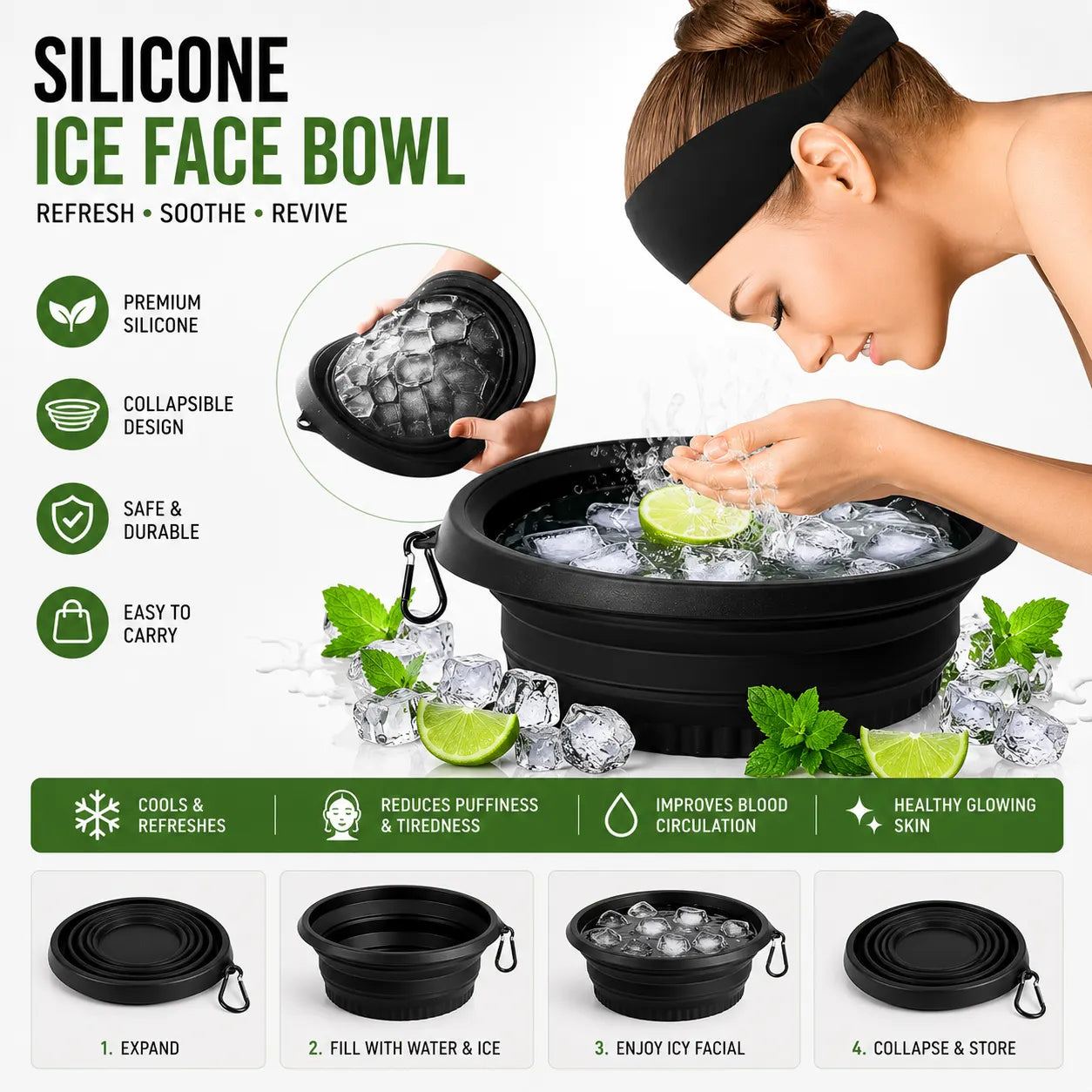 Portable Silicone Ice Face Massage Bowl with Ice Tray