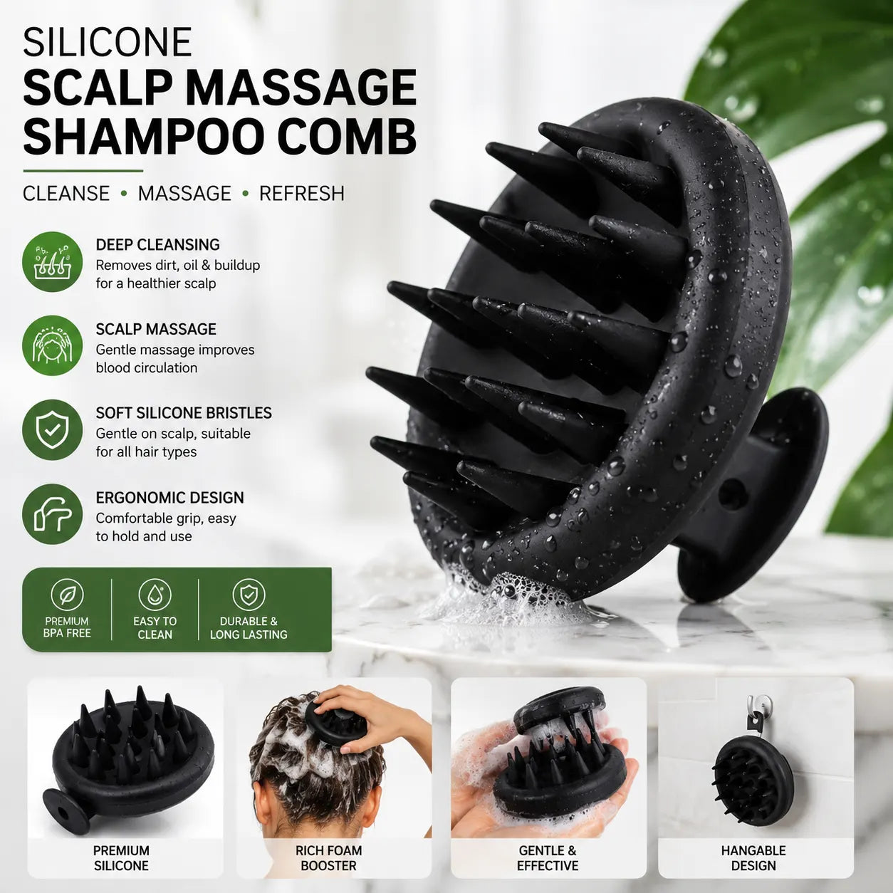 Premium Silicone Scalp Shampoo Massage Brush -1PC