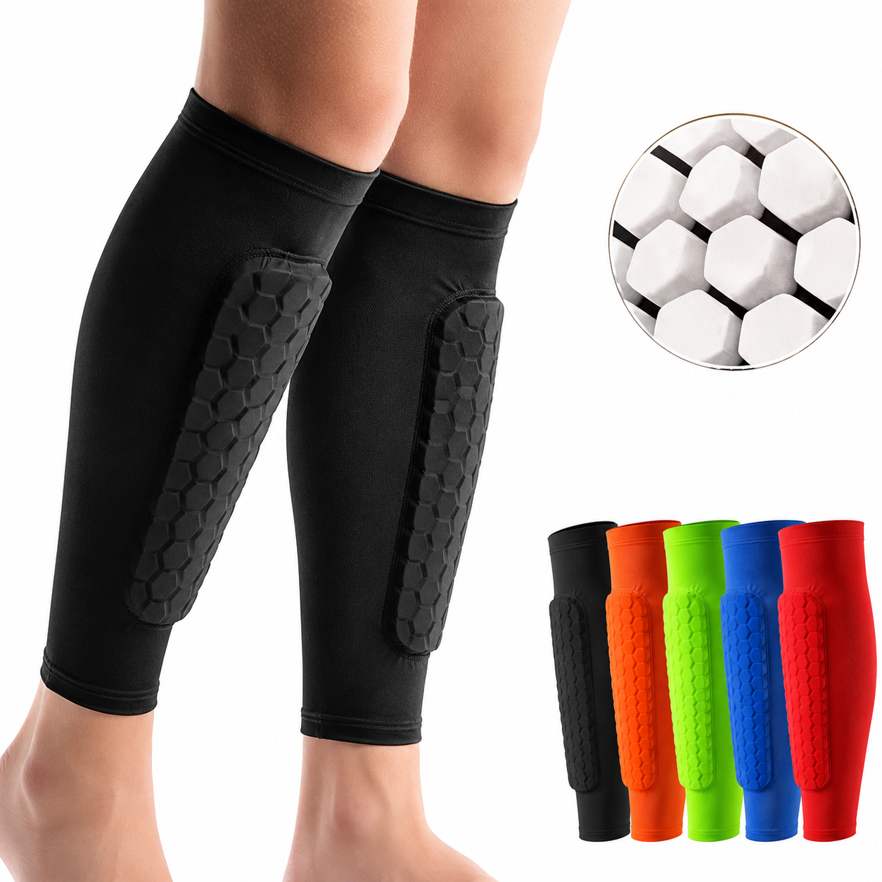 2Pcs Football Shin Guard Compression Sleeves with Foam Pads