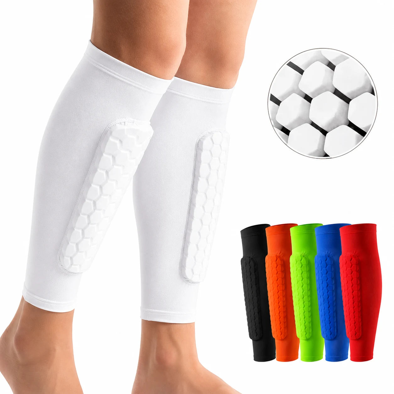 2Pcs Football Shin Guard Compression Sleeves with Foam Pads