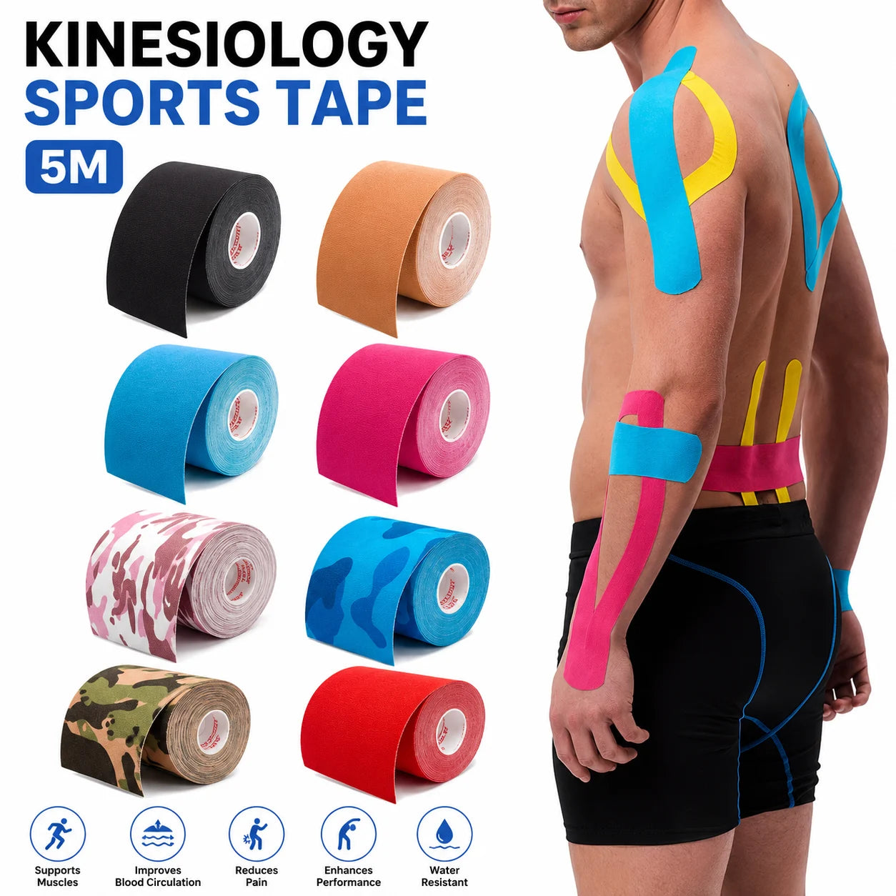 1 Roll Kinesiology Elastic Sports Tape – 5M