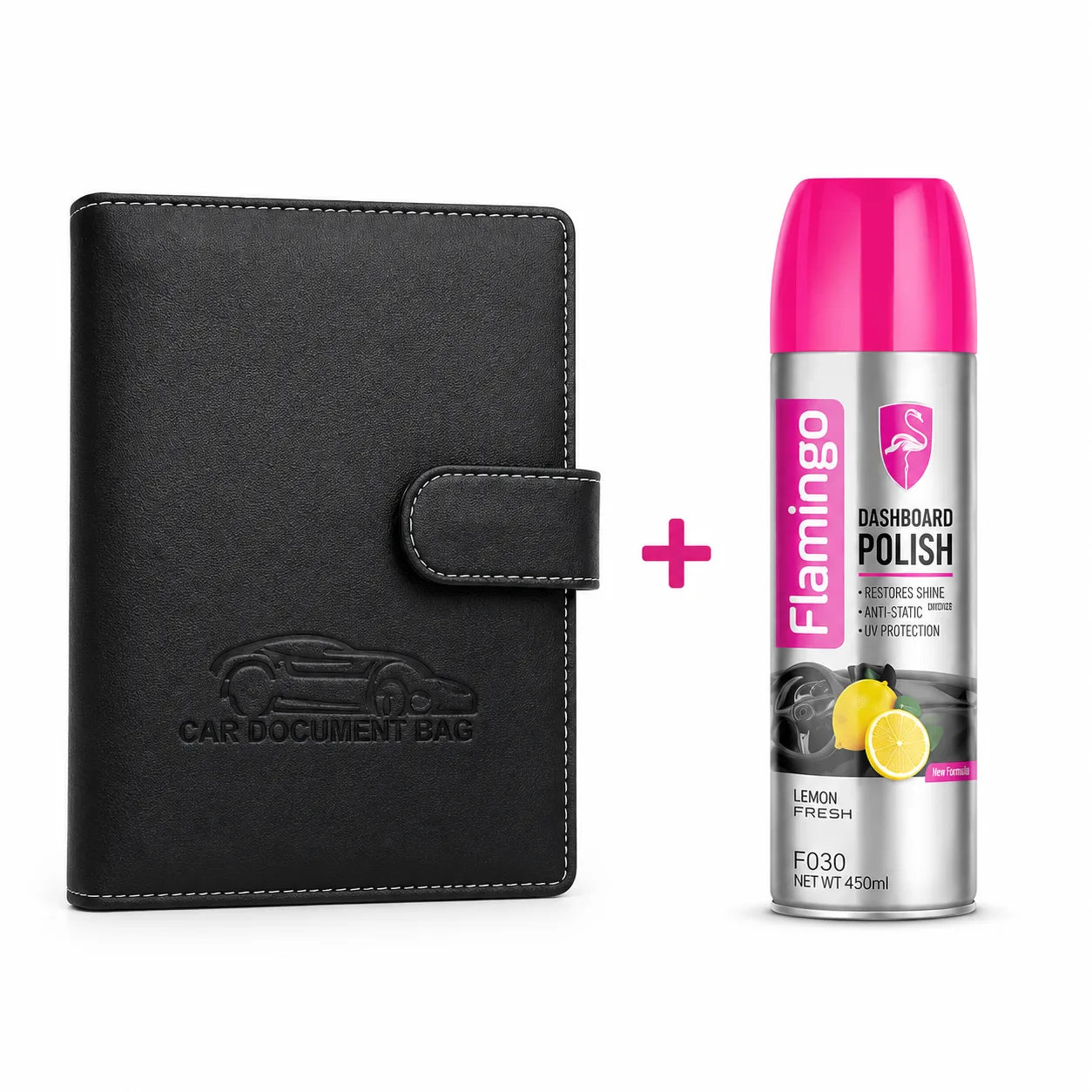 Flamingo dashboard polish+ car documents holder bag-Combo-4