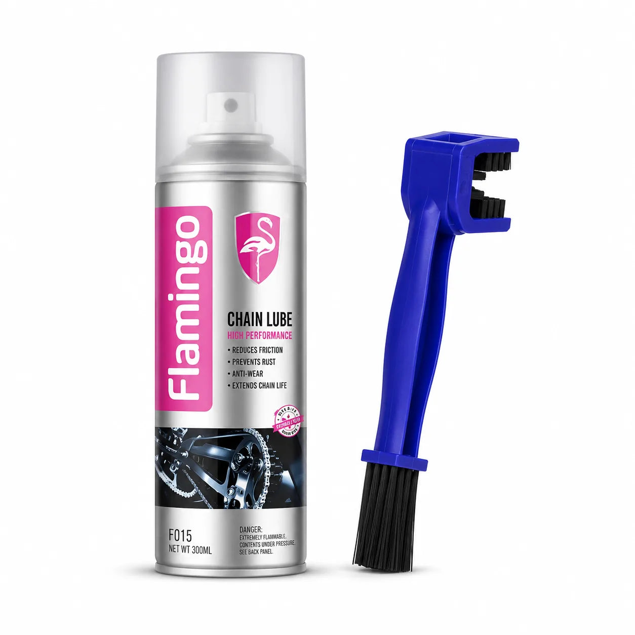 Flamingo Chain Lub 220 ml and Chain Clean Brush-combo