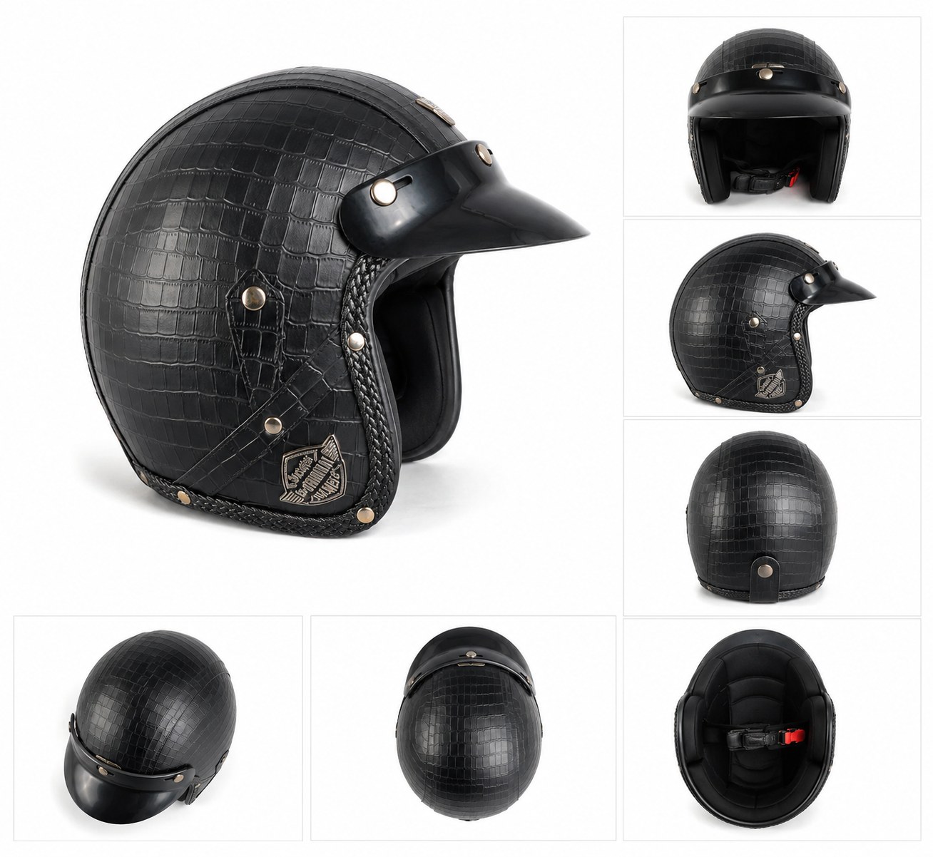 Voss Classic Leather Helmet-Black