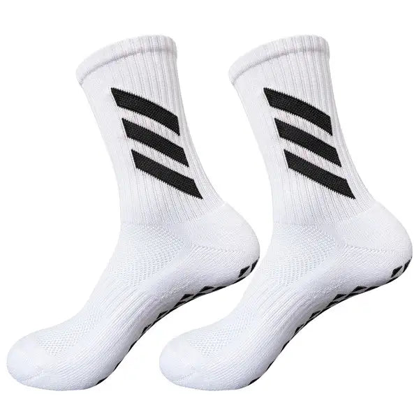 1 Pair Non Slip Breathable Football Socks Half Muja-White-Black Stripe
