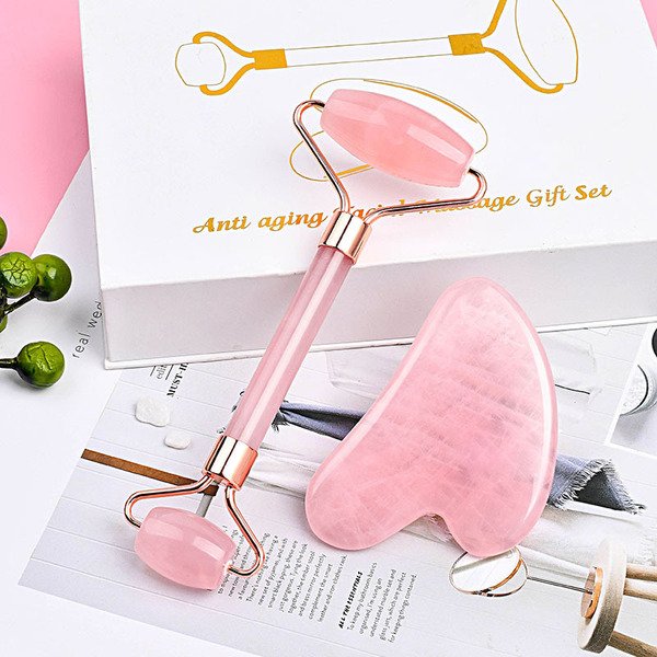 Rose Quartz Facial Roller & Gua Sha Set-2PCS