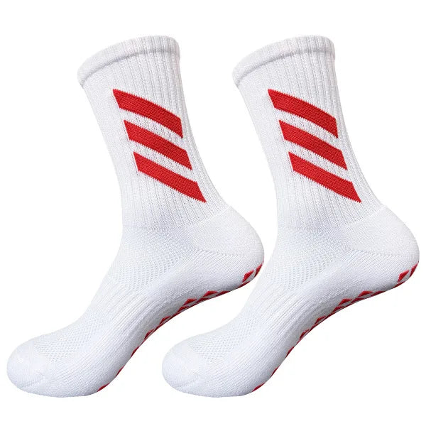 1 Pair Non Slip Breathable Football Socks Half Muja-White-Red stripe