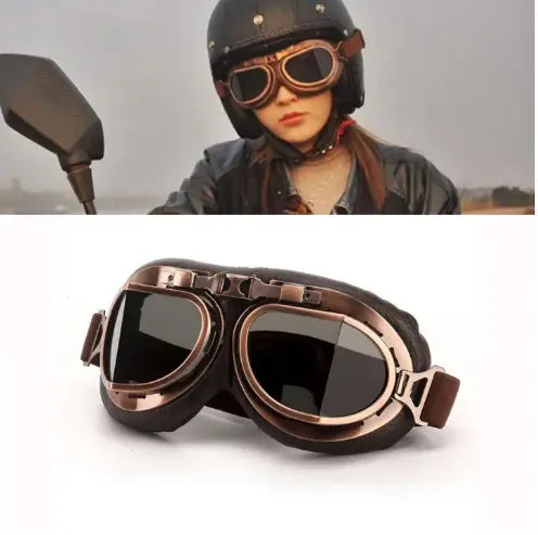 Harley Motorcycle Retro Classic Look Brown Goggles