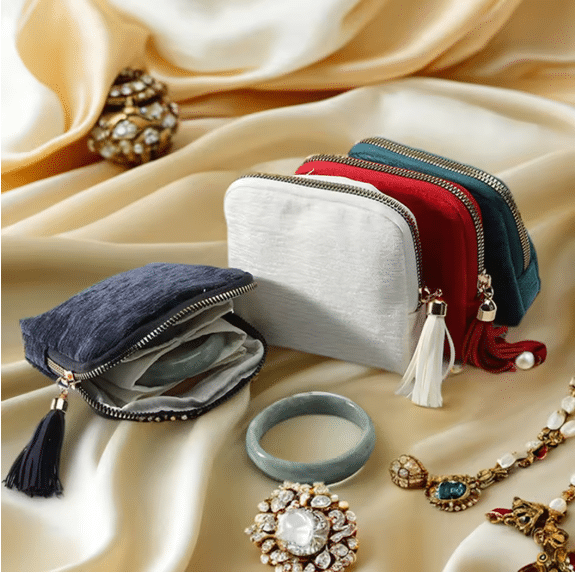 6-Layer Jewellery Storage Bag, Velvet Jewellery Pouch Bag
