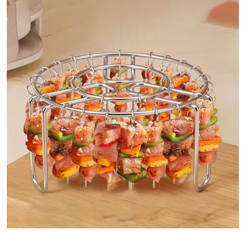 Air Fryer Skewer Rack – Stainless Steel 24-Stick BBQ Grill Set