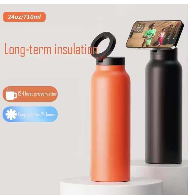 Magnetic Vacuum water bottle with Phone Holder