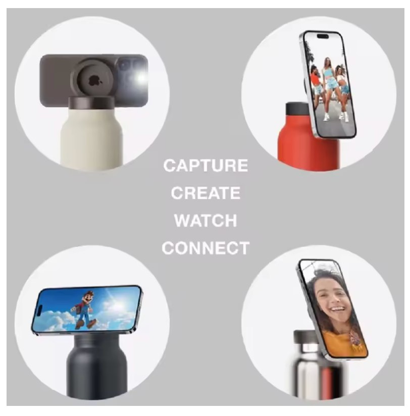 Magnetic Vacuum water bottle with Phone Holder