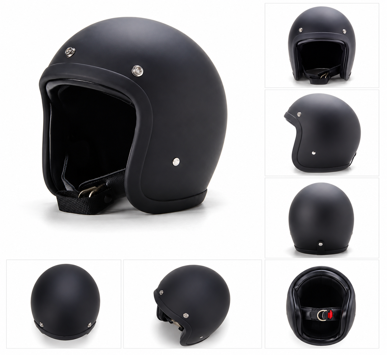 500TX Open Face Jet Fiberglass Helmet-Matte Black