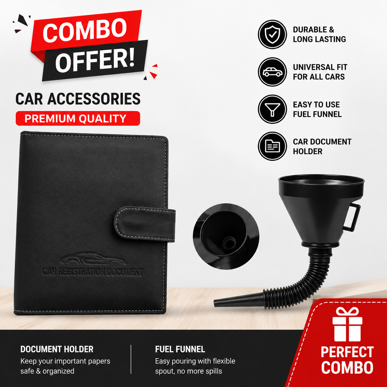 Car documents holder Bag and Funnel for car user Combo-5