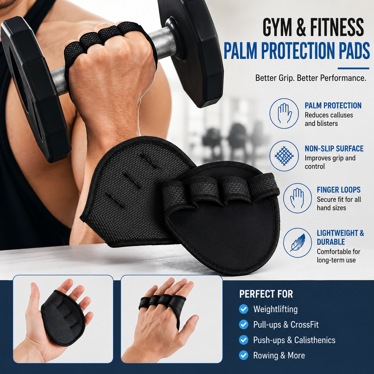 2PCS Grip Pads Lifting Grips Gym Workout Gloves2