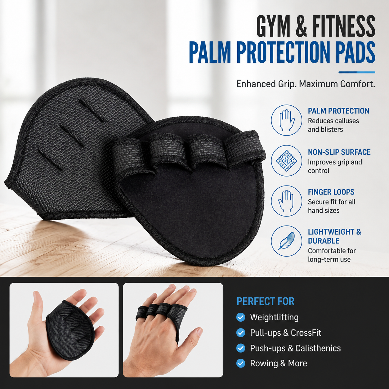 2PCS Grip Pads Lifting Grips Gym Workout Gloves2