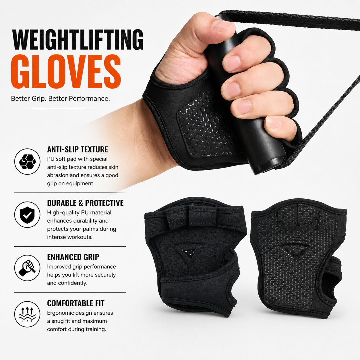 2Pcs Silicone Four-Finger Workout Gloves – Weight Training & Lifting Gym Gloves for Men and Women