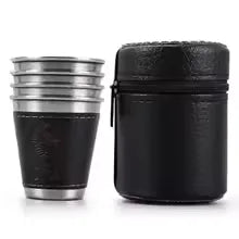 4PCS Stainless Steel Hip Flask Set with Leather Wrap-30ml