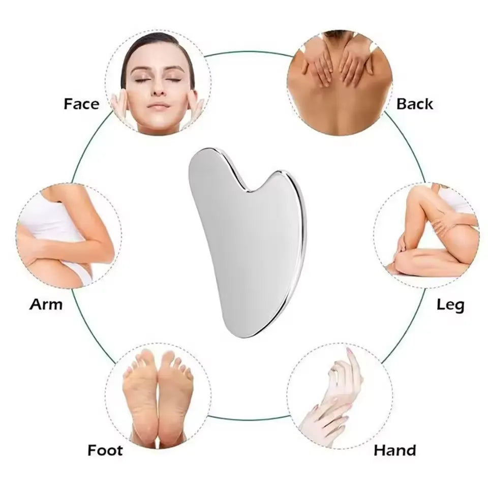 Stainless Steel Gua Sha Face Massage Tool heart Shape with Pouch Bag– 1Pc