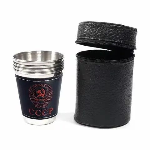 4PCS Stainless Steel Hip Flask Set with Leather Wrap-30ml