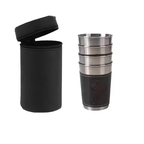 4PCS Stainless Steel Hip Flask Set with Leather Wrap-30ml
