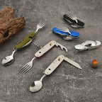 6-in-1 Foldable Stainless Steel Camping Cutlery Set-DRB02-black