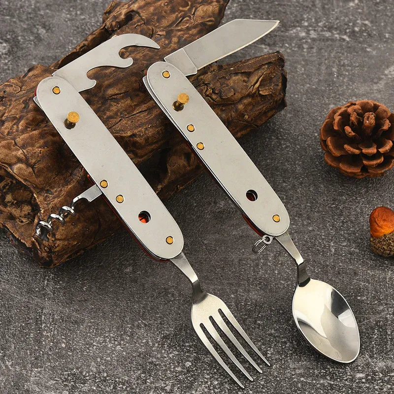 6-in-1 Foldable Stainless Steel Camping Cutlery Set-DRB02-black