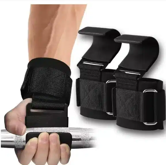2pcs Weight Lifting Hook Grips with Wrist Wraps – Gym Fitness Hand-Bar Straps for Pull-Ups, Deadlifts & Powerlifting 🔹 Heavy-Duty Steel Hooks – Designed to securely grip bars during heavy lifts like deadlifts, rows, and pull-ups, reducing finger fatigue. 🔹 Reinforced Wrist Wraps – Adjustable wrist straps with strong Velcro support protect your wrists and provide maximum stability. 🔹 Non-Slip & Secure Fit – Rubber-coated hooks prevent slipping and improve grip strength during intense gym sessions. 🔹 Reduce Hand Strain – Ideal for people with weak grip or recovering from hand/wrist strain; helps lift heavier with less effort. 🔹 Built for Strength Training – Perfect for bodybuilders, weightlifters, and CrossFit athletes looking to improve performance and safety.